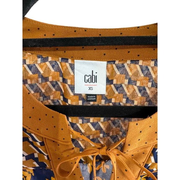 Cabi Harmony Gold Navy Ruffle Floral Peasant Blouse top Cottage Core XS Boho - Picture 4 of 7